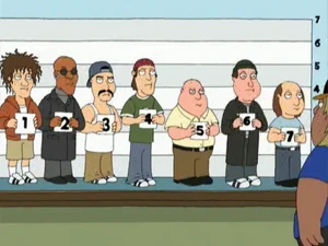 The Mass Media Murderer in a police lineup.