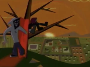 Pusher appearing behind a tree.