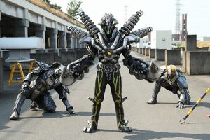 Volt Roidmude and his two Low-Class Roidmude henchmen.