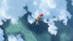 Muntz's death as he falls thousands of feet from his airship, thus avenging all other explorers he killed.