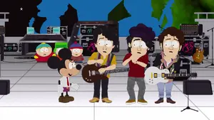 Mickey Mouse threatens the Jonas Brother.