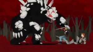 Jaune protecting Cardin from an Ursa Major