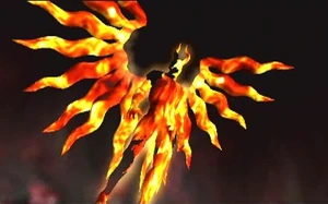 Argosax in his true form as a fiery sex-changing horned angel.