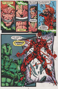 Kasady regenerating his Carnage suit with blood.