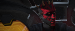 Tano ran towards the shuttle and used the Force in an attempt to stop Maul from escaping.