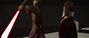 When Ventress was knocked aside by the Sith Lord, Opress took over, relentlessly battering away at Dooku's defenses.