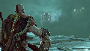 Kratos sees Zeus' spirit in Helheim.