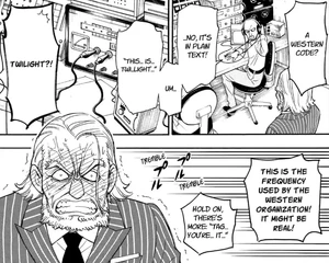 Edgar and his henchmen intercept Anya's message sent from Loid's spy kit.