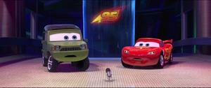 Axlerod and McQueen suddenly become startled when they hear Mater screaming.