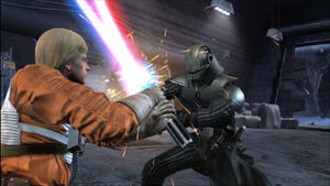 Lord Starkiller duels Luke Skywalker