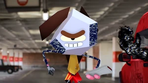 Rob killing the Van Shopkeeper with the Universal Remote.