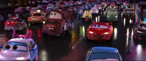 Kabuto appears in Cars 2; he can be seen next to McQueen.