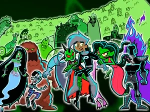 The Fright Knight amongst the countless of ghosts attacking Danny in the Ghost Zone for trying to make them help.