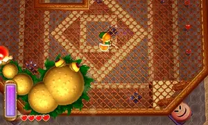 Link battling Moldorm in the Tower of Hera.