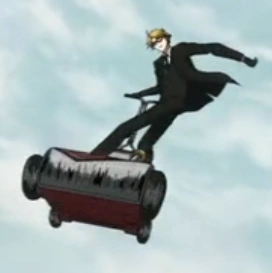 Ronald riding his lawnmower Scythe