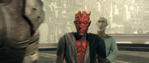 Having fought his way out of prison, Maul stormed into the Mandalorian throne room.