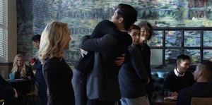 Zach and Justin hugging in "Bye".