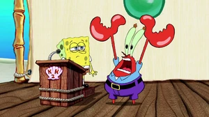 Mr. Krabs berating as SpongeBob that he was not chooses for manager.