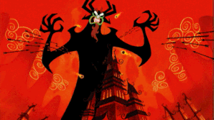 Aku withstanding attacks from the Emperor's guards.