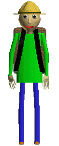 Baldi in camping outfit in the upcoming game, Baldi's Basics: Field Trip.