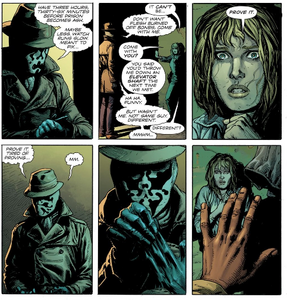 Rorschach II revealing that he is not Walter Kovacs.