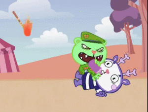 Flippy forcing Mime to drink flammable liquid before killing him.