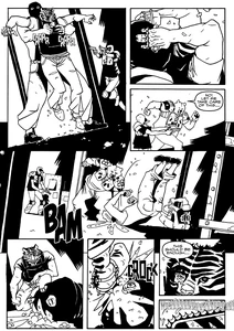 The Fans beating down a large gang member in a brawl.