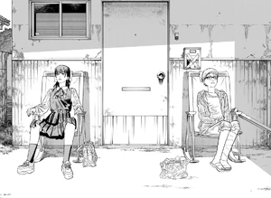 Yuko and asa.png (889 KB) Yuko and Asa awkwardly sitting on the rooftop.