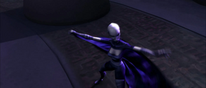 As the two exchanged lightsaber blows, Ventress pulled off her skirt and flung it at Kenobi.