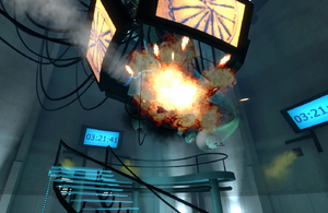 GLaDOS get explosed by a launched rocket.