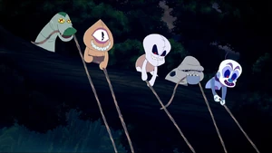 The vile dolls pulling the ropes in which Don Andrés was trapped and waiting to dismember him.