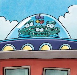 Zorx, Klax, & Jennifer landing on the school.