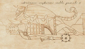 Sketch of a mural depicting SCP-4840-B fighting SCP-4812-K.