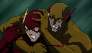 Thawne fights Barry.