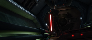 Standing over his wounded foe, Dooku raised his blade and stabbed downward; trying to finish the job he had failed to do once before.
