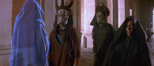 Darth Maul communes with Sidious through hologram