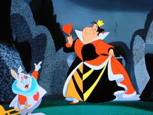 The first appearance of the Queen of Hearts presented by the White Rabbit.