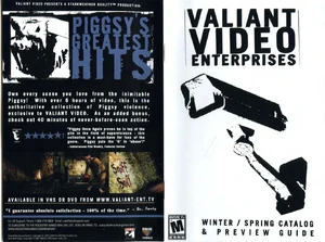 An advertisement of "Piggsy's Greatest Hits" on the pages of Valiant Video Enterprises' catalogue