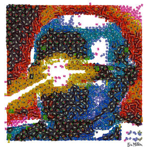 Mosaic portrait of Gort out of Halloween candy by Eric Millikin