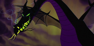 Maleficent grinning evilly after turning into a dragon.