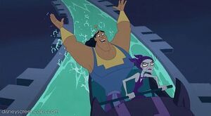 Kronk riding the secret lab boat.