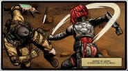 One of The Tontine Soldiers gets taken down by Death Angel Alice.