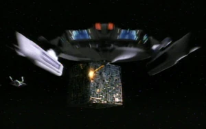 The Saratoga engaging the Borg at Wolf 359.