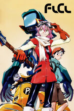 FLCL, one of the inspirations of Chainsaw Man with the girl in the pink hair, , being featured in the poster.