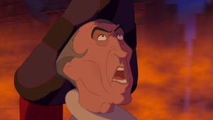 "QUASIMODO!" - Frollo enraged to see Quasimodo save Esmeralda from the flaming pier