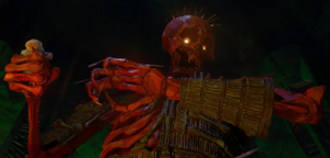 The skeleton having arrows shot at him for the second time.