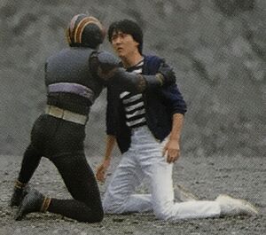 Nobuhiko with Kamen Rider Black.