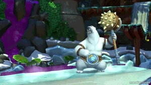 Bashmaster before fighting the Kongs, enraged after they allowed his popsicle to be devoured by piranhas