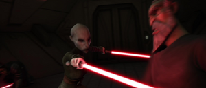 Ventress tries to impale the Count but he avoids her attacks.