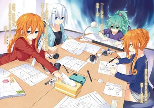 Origami with Yamai and Natsumi working in a ero-manga.